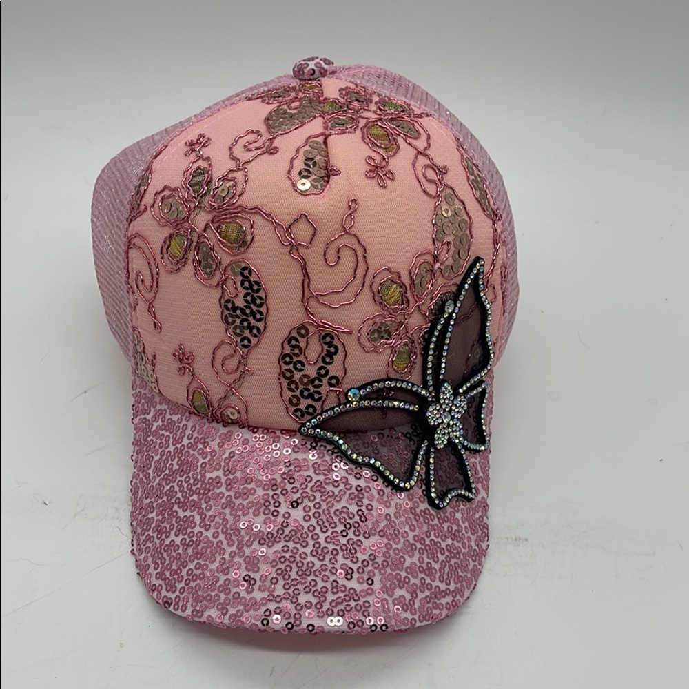Pink Sequin Butterfly Cap